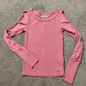 Free People We The Free Top Women’s XS Daisy Chain Cuff Blouse Sunsand Ribbed